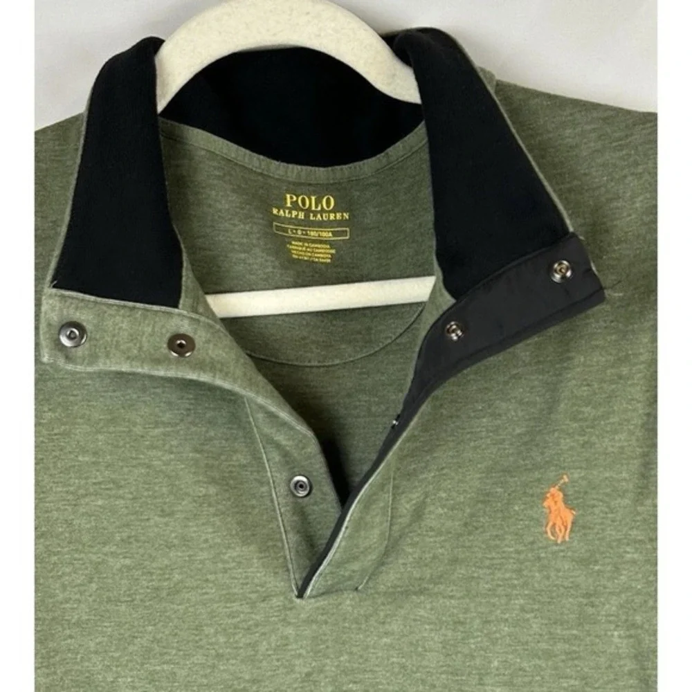 Polo Ralph Lauren Mens 1/4 Snap Long Sleeve Sweater Fleece OliveGreen Mens Large